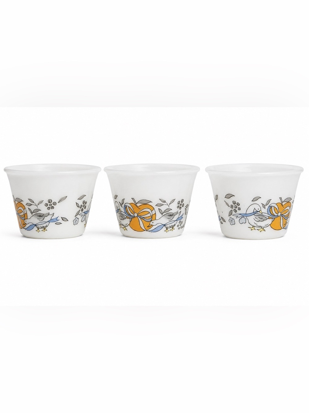 Vintage Goose Bow Milk Glass Cups Set of 3 Country Cottage Decor